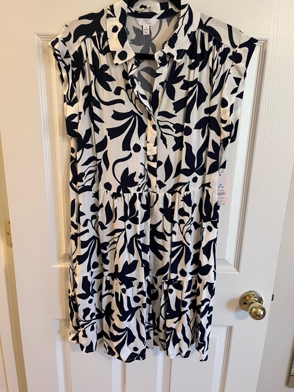 Time and Tru Black and White Floral Tiered Shirt Dress
